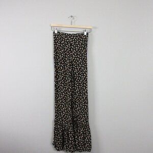 Natural Life Floral Maxi Skirt XS Black Flounce Hem Boho Hippie Festival